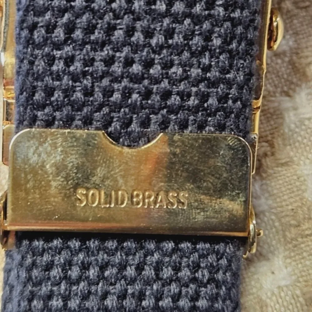 Solid Brass Sport Fisherman Boat Buckle Navy Blue Web Cotton Adjustable Belt